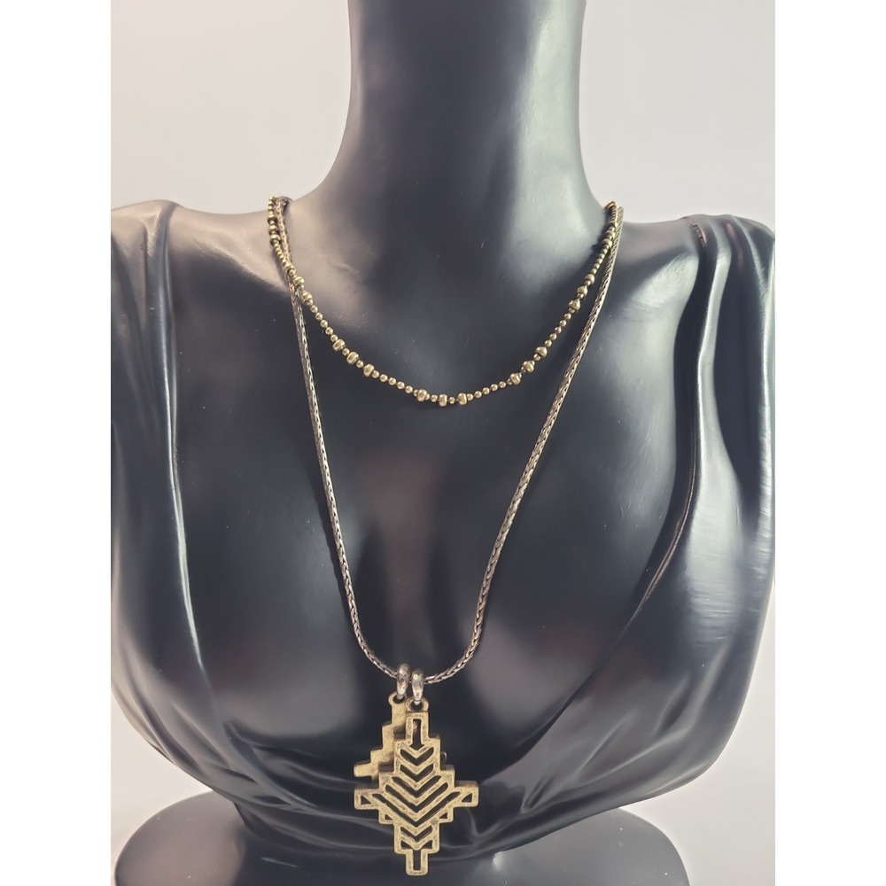 Geometric Pendant Necklace Gold Tone Layered Art Deco Statement Jewelry